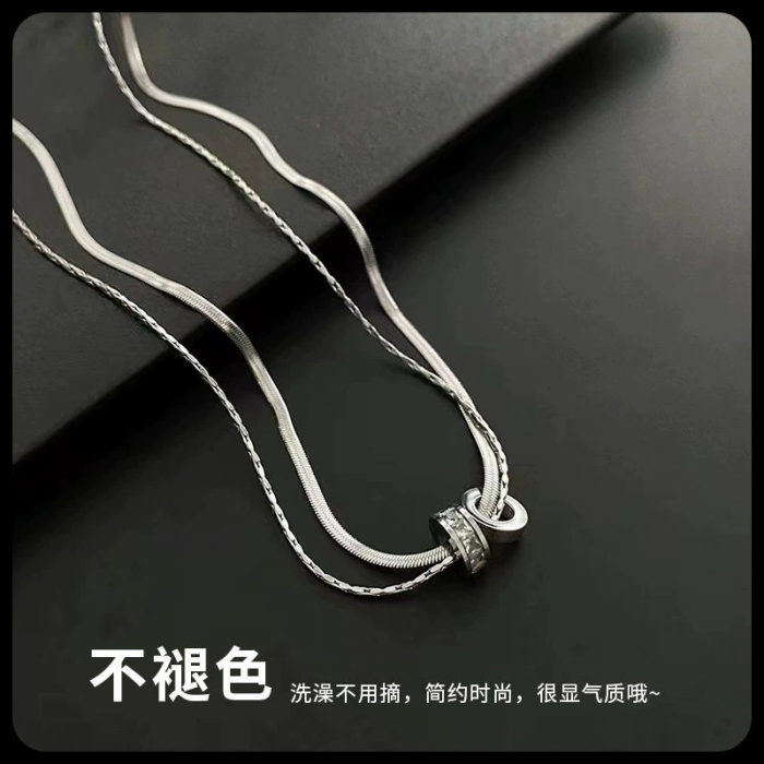 Small Waist Internet Celebrity Titanium Steel Color-fading Double-layer Transportation Necklace Color-fading Cold Sty...
