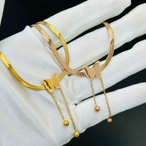 Titanium steel temperament simple butterfly tassel blade chain necklace for women without fading gold fashionable and versatile elegant accessories