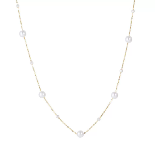 Adjustable titanium steel necklace for women imitation pearl plain chain small fresh clavicle chain stainless steel necklace cross-border Europe and America