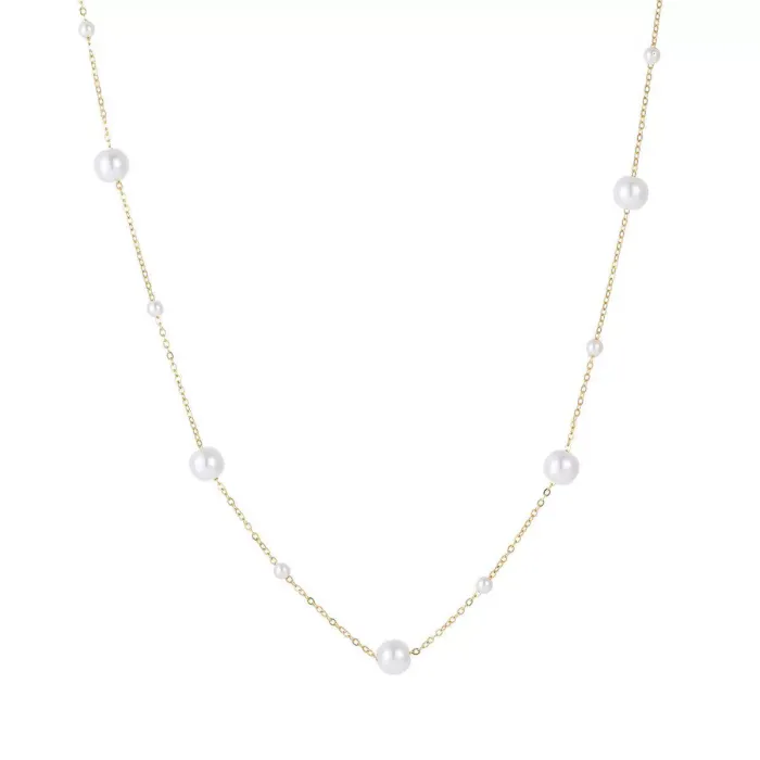 Adjustable titanium steel necklace for women imitation pearl plain chain small fresh clavicle chain stainless steel necklace cross-border Europe and America