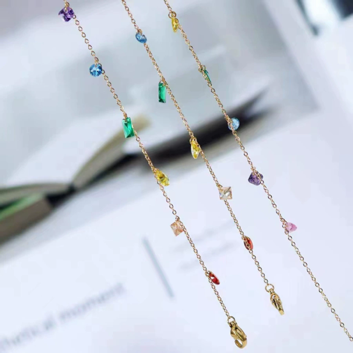 Summer minimalist colorful zircon small titanium steel necklace for women fashion light luxury design clavicle chain trendy accessories
