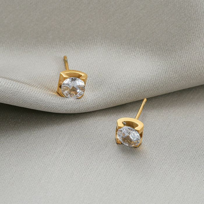 Korean Version of Stone-stud Earrings for Women's Earrings for Students' Personalized Titanium Steel 18K Rose Gold...