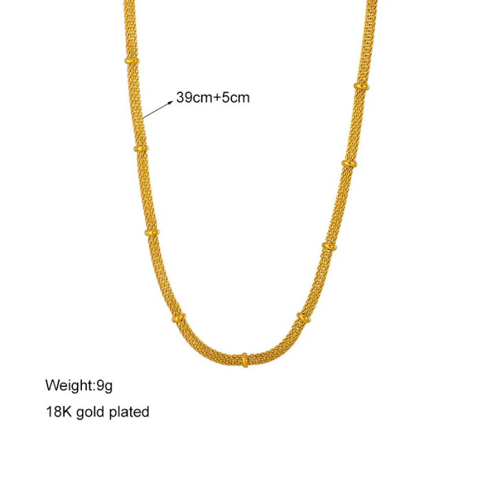Fashion Niche Simple Necklace Bracelet Metal Mesh Round Light Luxury Chain Retro Jewelry Set