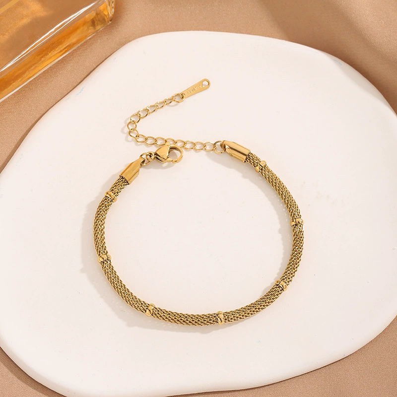 Cross-border European and American fashion niche simple necklace bracelet metal mesh round light luxury chain retro jewelry set