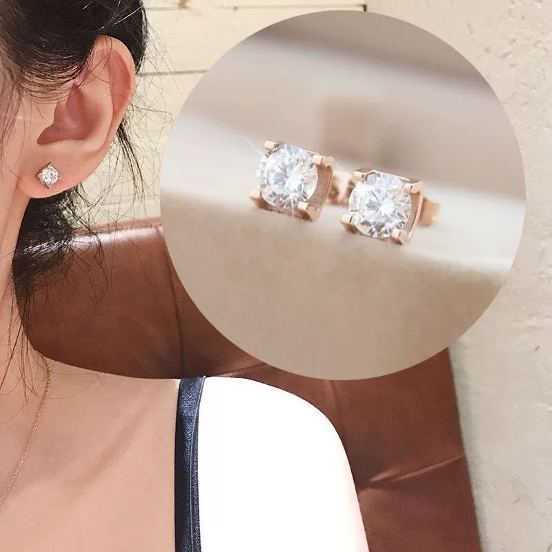 Korean version of diamond-stud earrings for women's earrings for students' personalized titanium steel 18K rose gold accessories earrings without fading gift