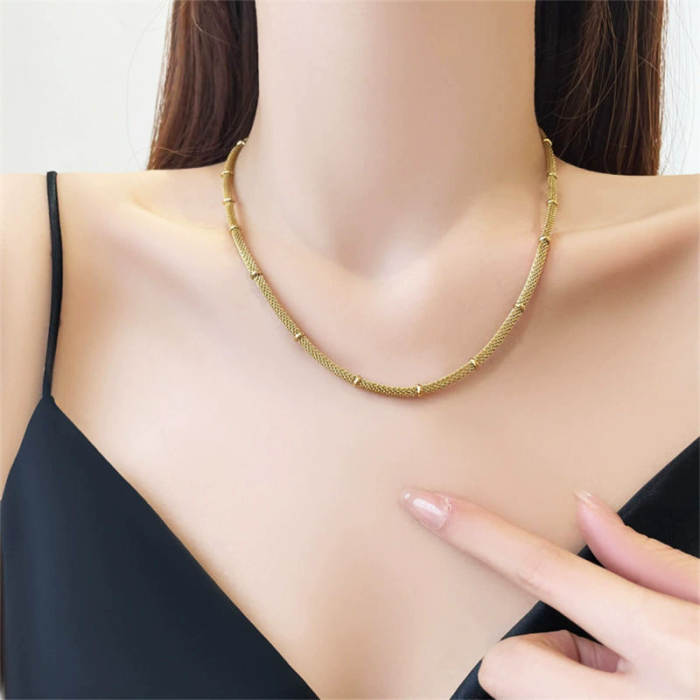 Fashion Niche Simple Necklace Bracelet Metal Mesh Round Light Luxury Chain Retro Jewelry Set