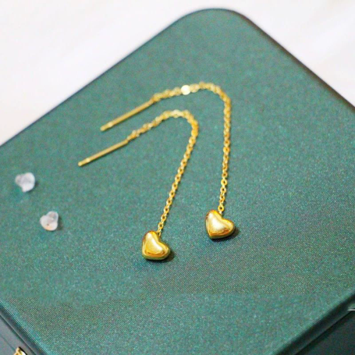 Love Heart 18K Gold Titanium Steel Ear Wire Women's Non-Fallen Temperament Long Earrings Earrings Trendy Face Slimmin...