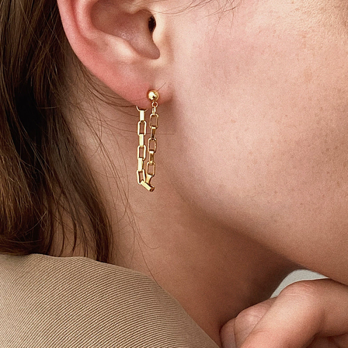Retro Hong Kong Style Cool Tassel Chain 18K Gold Men and Women New Earrings