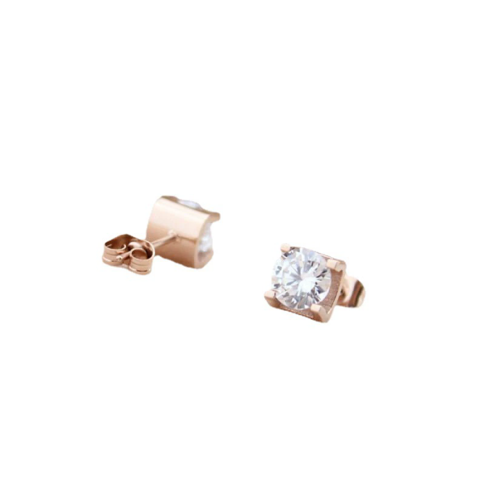 Korean Version of Stone-stud Earrings for Women's Earrings for Students' Personalized Titanium Steel 18K Rose Gold...