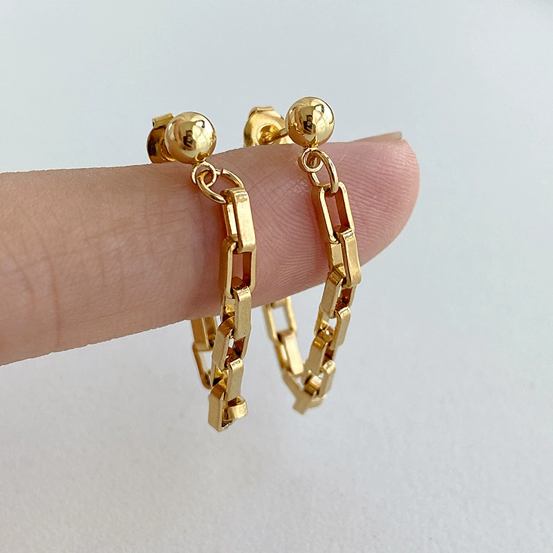 Retro Hong Kong style cool tassel chain 18K gold men and women new earrings
