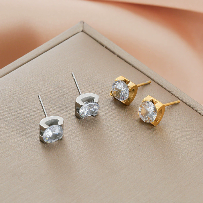 Korean Version of Stone-stud Earrings for Women's Earrings for Students' Personalized Titanium Steel 18K Rose Gold...