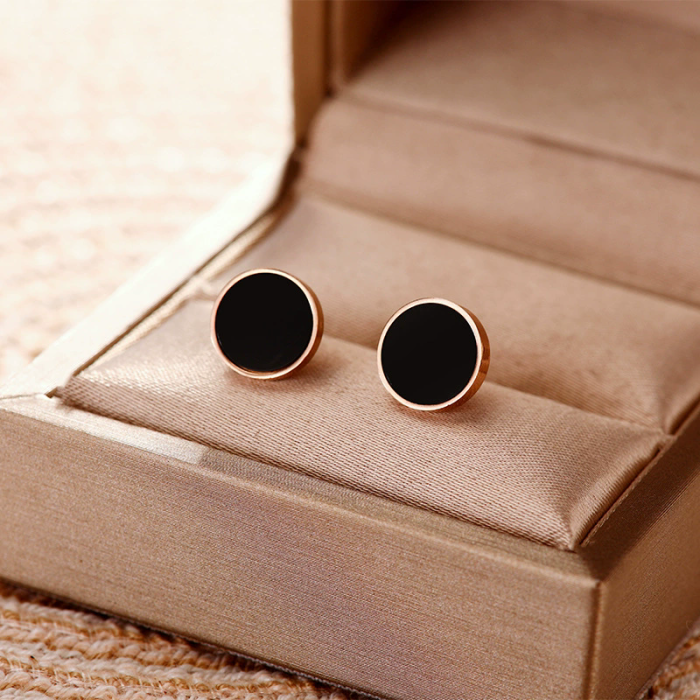 Titanium Steel Earrings Black Round Korean Style Simple Jewelry Cute Girls Earrings Fashionable Autumn and Winter Ear...