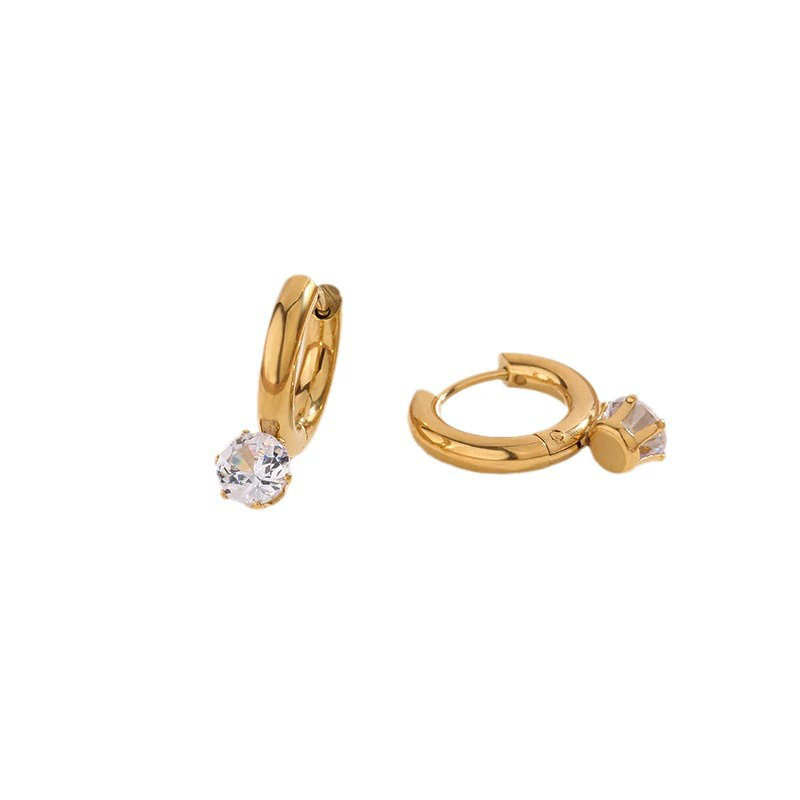 Simple and durable temperament Basic style Six-claw single diamond mini titanium steel gold non-fading earrings for women