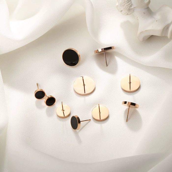 Titanium Steel Earrings Black Round Korean Style Simple Jewelry Cute Girls Earrings Fashionable Autumn and Winter Ear...