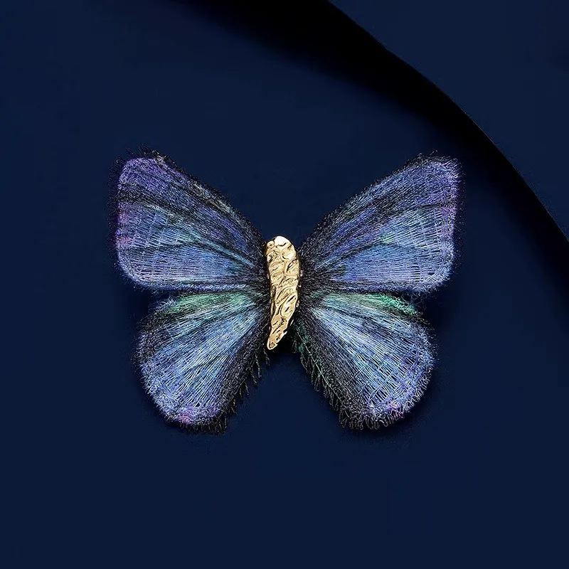 Retro butterfly brooch high-end women's light gradient embroidered butterfly corsage exquisite luxury suit accessories pin