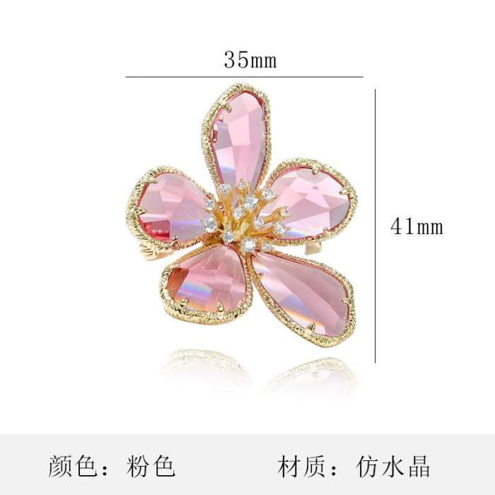 Retro corsage, fashionable trendy crystal flower brooch for women, European and American pin buckle decoration creative and versatile temperament accessories