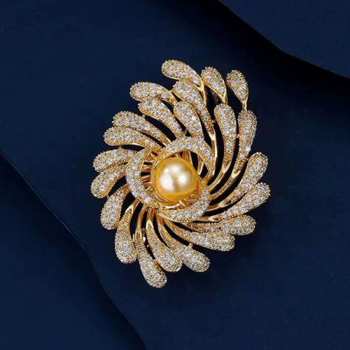 Luxury atmospheric firework brooch high-end women's retro pearl brooch light luxury niche high-end sense pin suit accessories