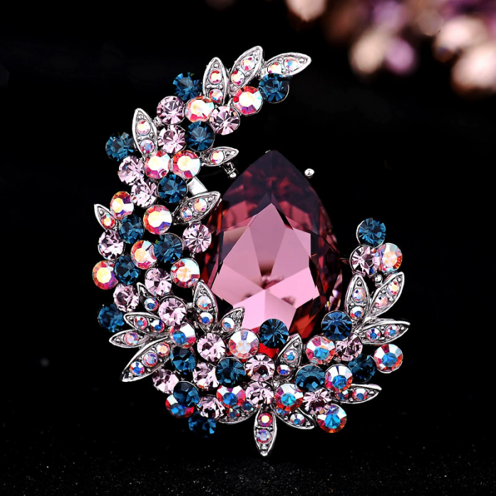 European and American temperament crystal moon brooch women's sweater autumn and winter accessories versatile atmospheric pin simple personalized brooch
