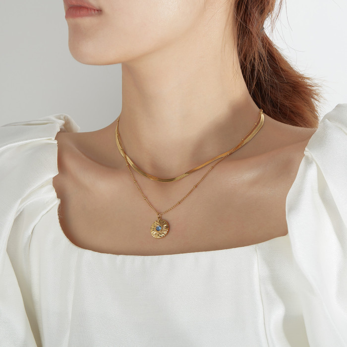 Compass Natural Stone Pendants Necklaces Stainless Steel Golden Plated Snake Chain for Women Men Religion Jewelry