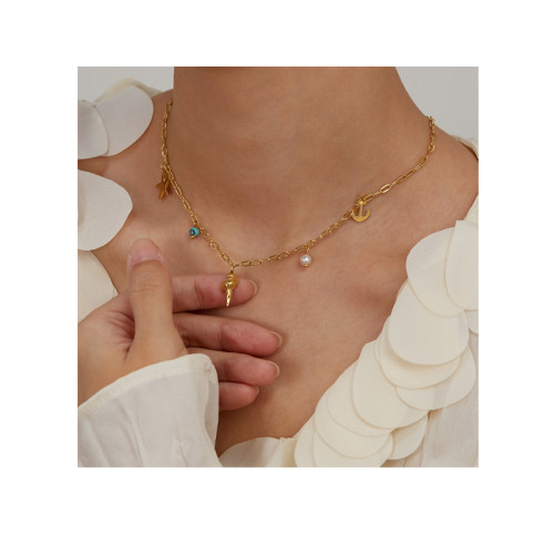 French Light Luxury Retro Fashion Niche Versatile Design Sense Stainless Steel Ocean Series Accessories Necklace
