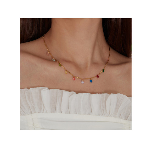 Bohemian Color Niche High-end Jewelry Wholesale Ins Light Luxury Temperament Versatile Titanium Steel Necklace Women