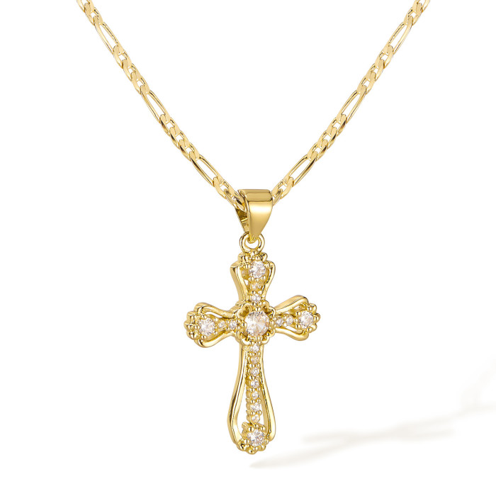 New Trendy Zircon Cross Pendant Necklaces for Women Men Cool Stainless Steel Chain Jewelry Accessories Collar Gifts