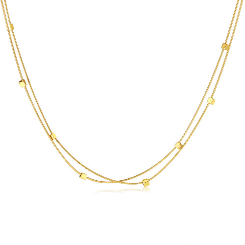New Summer Fashion Simple Small Square Double Layer Titanium Steel Necklace for Women's Daily Wear Non Fading Jewelry