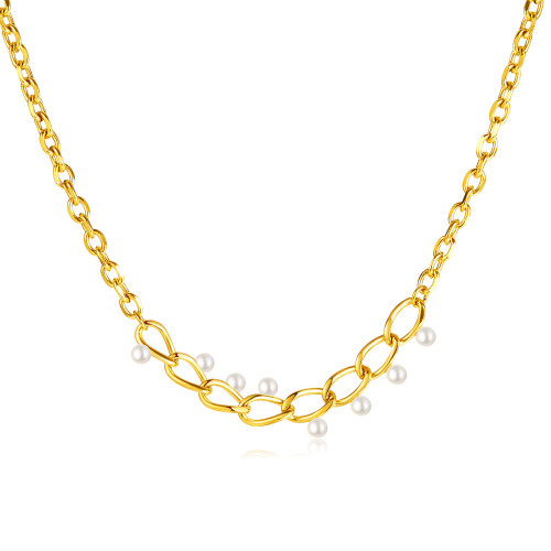 Stainless Steel Pearl Necklace for Women Trendy New Neck Chain Waterproof Jewelry Party Gift Collar