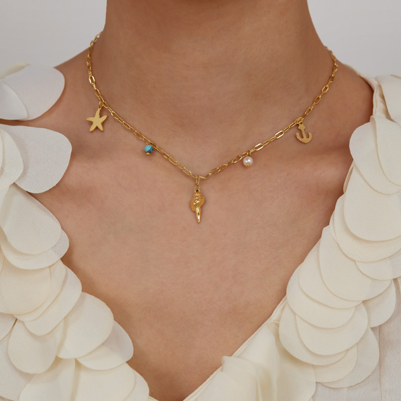 French Light Luxury Retro Fashion Niche Versatile Design Sense Stainless Steel Ocean Series Accessories Necklace