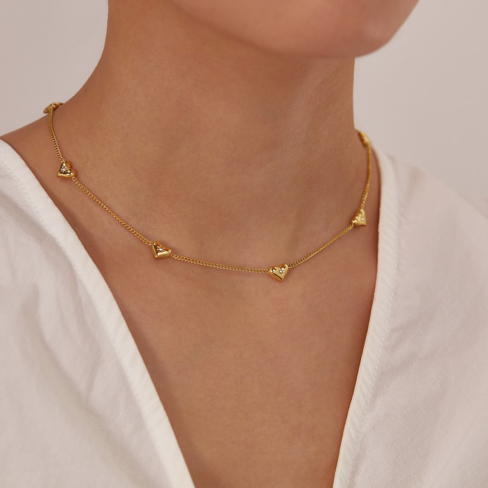 Elegant Zircon Heart Necklace for Women Gold Color Stainless Steel Water Proof Love Necklace Fashion Jewelry Gifts