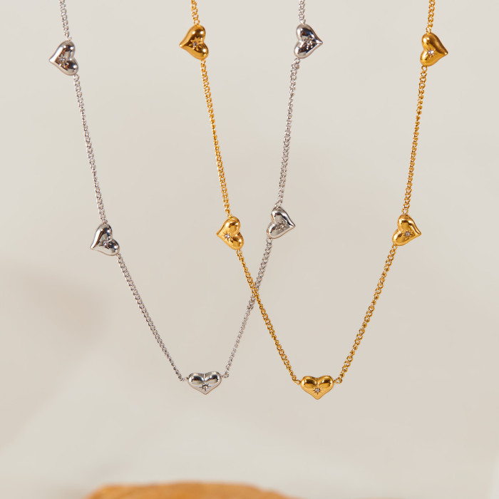 Elegant Zircon Heart Necklace for Women Gold Color Stainless Steel Water Proof Love Necklace Fashion Jewelry Gifts