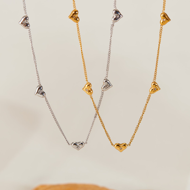 Elegant Zircon Heart Necklace for Women Gold Color Stainless Steel Water Proof Love Necklace Fashion Jewelry Gifts