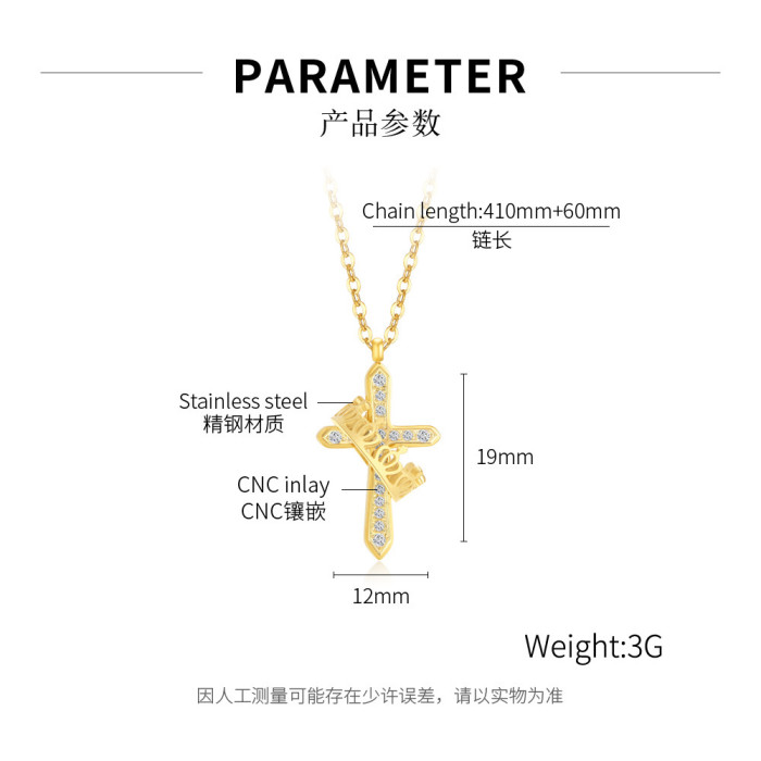 Classic Silver Inlaid Zircon Cross Necklace Gold Stainless Steel Stone Crown Necklace for Women Birthday Jewelry Gift