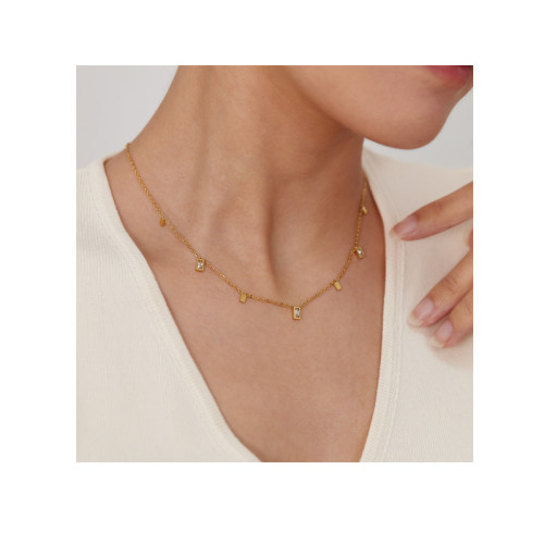 Hot-selling Jewelry Stainless Steel Necklace Women's Fashion Personality Versatile Square Zircon Accessories Jewelry