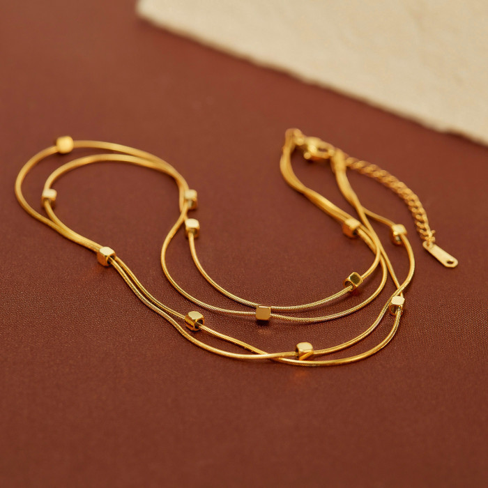 New Summer Fashion Simple Small Square Double Layer Titanium Steel Necklace for Women's Daily Wear Non Fading Jewelry