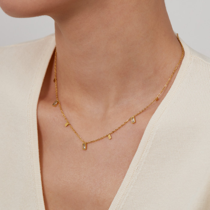 Hot-selling Jewelry Stainless Steel Necklace Women's Fashion Personality Versatile Square Zircon Accessories Jewelry