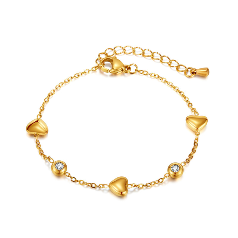 Heart Cubic Zirconia Stainless Steel Chain Bracelets for Women, Adjustable Link Charms Dainty Friendship Jewelry