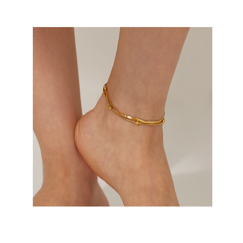 Fashion Niche Versatile Design, Stainless Steel Double-layer Stacked Snake Bone Ankle Chain Jewelry for Women