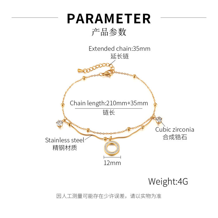New Fashionable Simple and Niche Design Stainless Steel Double-layer Layered Circle Ankle Chain Jewelry, Necklaces