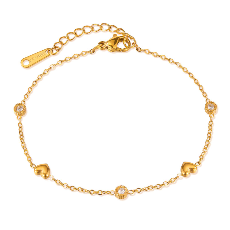Fashion Gold Color Anklets for Women Stainless Steel Heart Charm Love Jewelry for Summer Feet Accessory