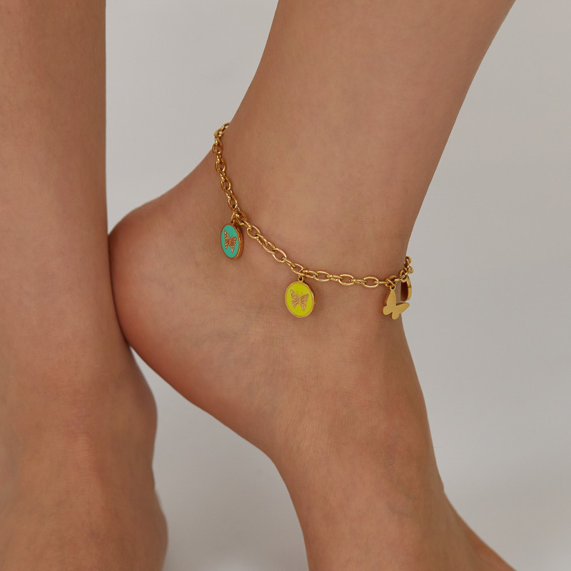 Wholesale European and American Fashion Niche Versatile Design Stainless Steel Butterfly Foot Accessories Anklet Women