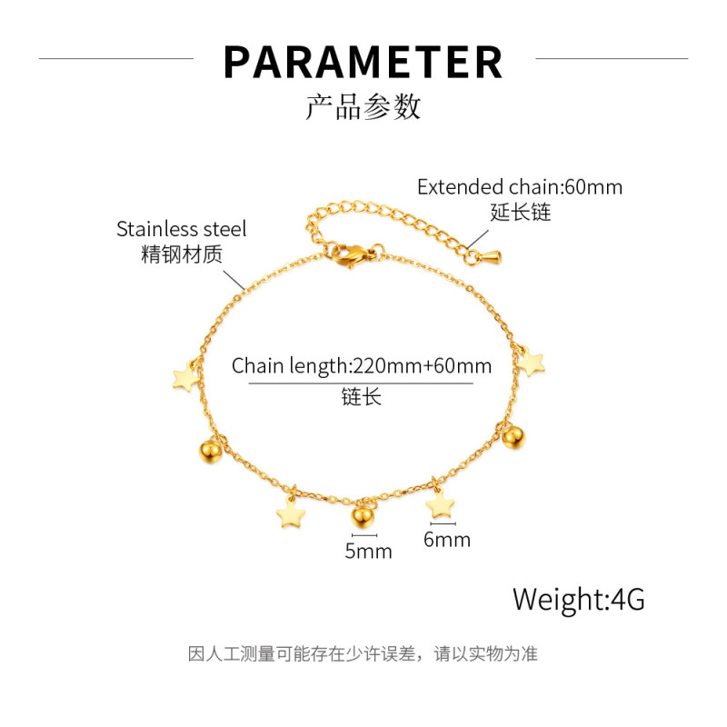 Titanium Steel Star with Round Bead Anklet Women's Wholesale Personalized Light Luxury Simple Versatile Star Jewelry