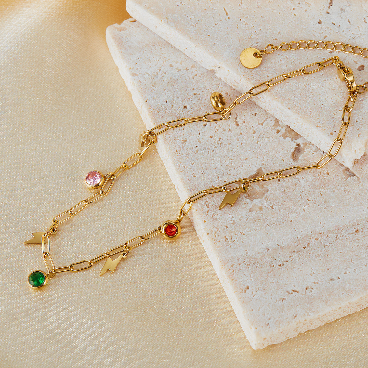 European and American Stainless Steel Geometric Pendant with Fashionable Niche and Versatile Design, Zircon Accessory Anklet