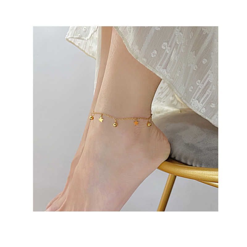 Titanium Steel Star with Round Bead Anklet Women's Wholesale Personalized Light Luxury Simple Versatile Star Jewelry