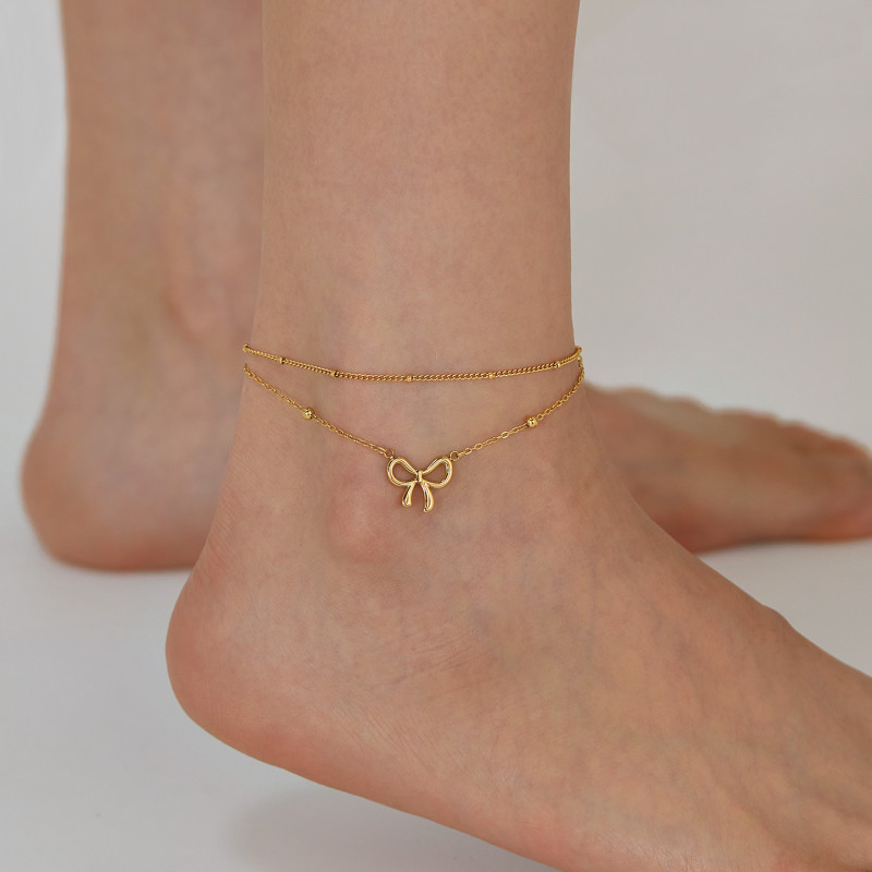 European and American Stainless Steel Bow Pendant Foot Accessory Personalized Versatile Anklet Chain Accessory