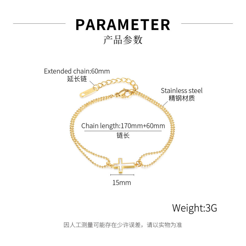 Trendy Double Layer Beaded Chain Bracelets 18k Gold Plated Stainless Steel Shell Cross Charm Bangles Jewelry for Women