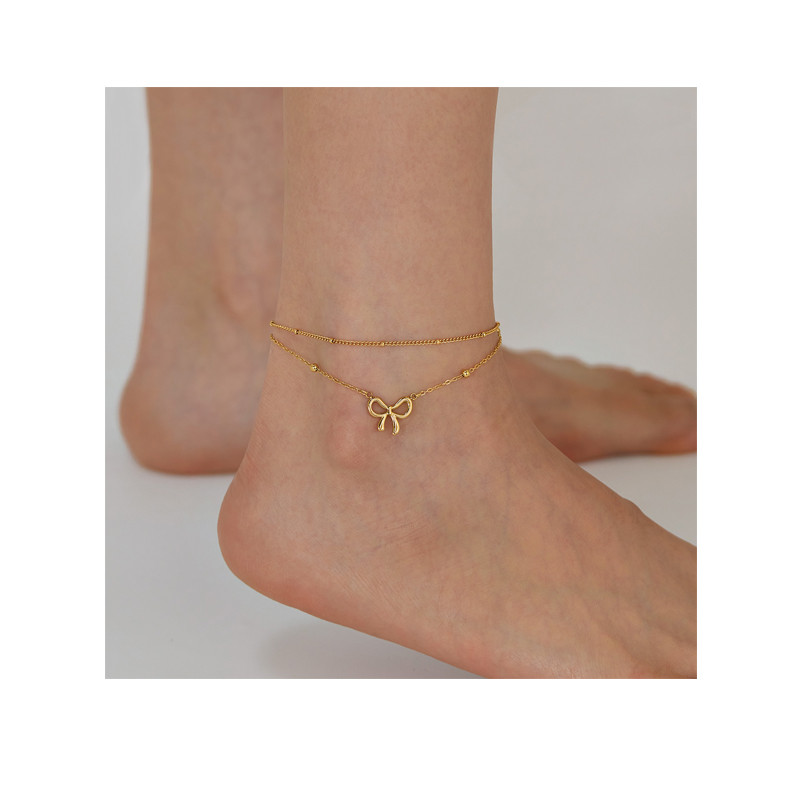 European and American Stainless Steel Bow Pendant Foot Accessory Personalized Versatile Anklet Chain Accessory
