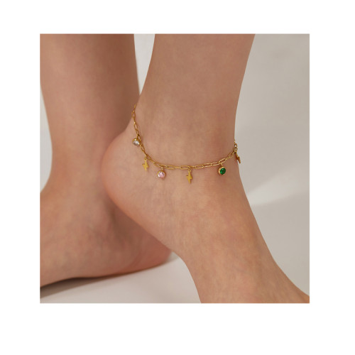 European and American Stainless Steel Geometric Pendant with Fashionable Niche and Versatile Design, Zircon Accessory Anklet