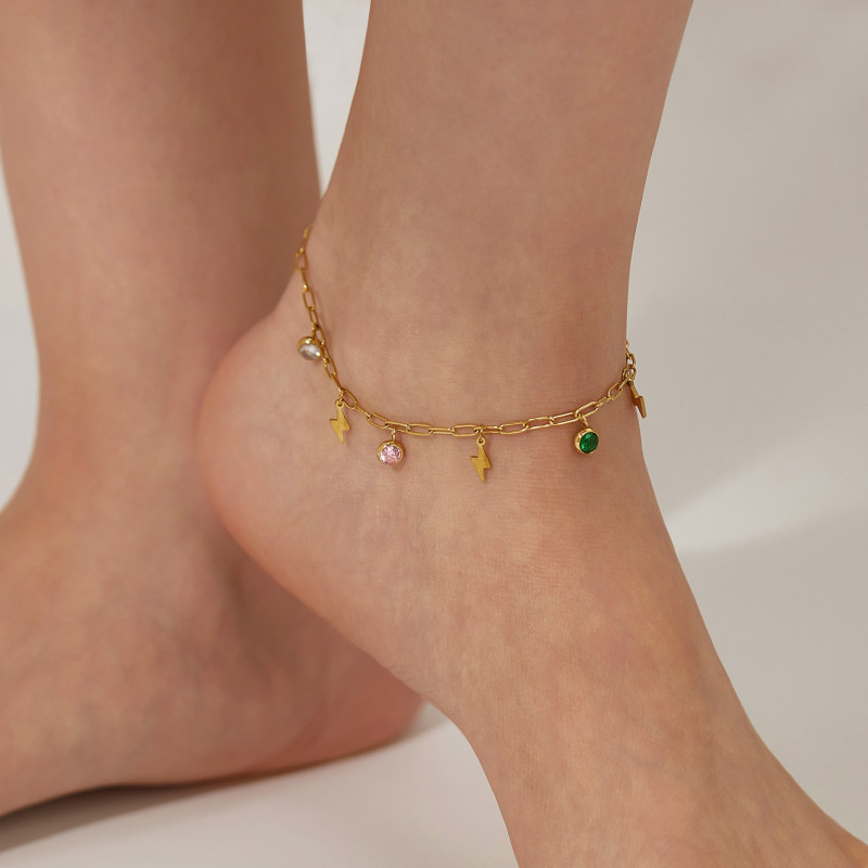 European and American Stainless Steel Geometric Pendant with Fashionable Niche and Versatile Design, Zircon Accessory Anklet