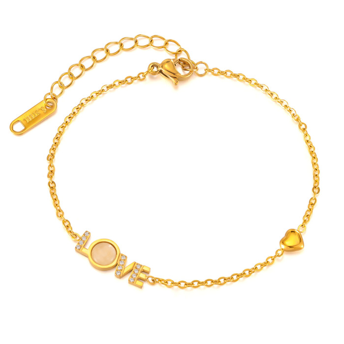 Wholesale LOVE Letter Bracelet Women's Jewelry Fashion Niche Design Sense Mother Shell Inlaid Zircon Bracelet